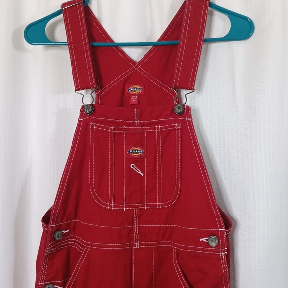 SOLD Vintage Dickies Women XS Contrast Thread Denim Jean Overalls Bib Kidcore - Picture 2 of 8